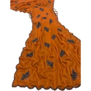 Generic Women's Viscose Silk Embroidered Saree With Unstitched Blouse 5.5Mtr (Orange) - Image 3