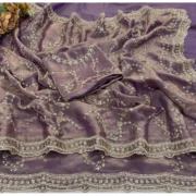 Generic Women's Silk Embellished Saree With Unstitched Blouse 5.5Mtr (Lavender) - Image 2