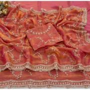 Generic Women's Silk Embellished Saree With Unstitched Blouse 5.5Mtr (Orange) - Image 2
