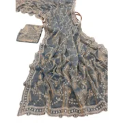 Generic Women's Silk Embellished Saree With Unstitched Blouse 5.5Mtr (Grey) - Image 3