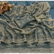Generic Women's Silk Embellished Saree With Unstitched Blouse 5.5Mtr (Grey) - Image 2