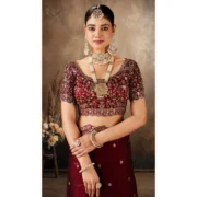 Generic Women's Silk Embroidered Saree With Unstitched Blouse 5.5Mtr (Maroon) - Image 3