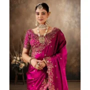 Generic Women's Silk Embroidered Saree With Unstitched Blouse 5.5Mtr (Pink) - Image 5