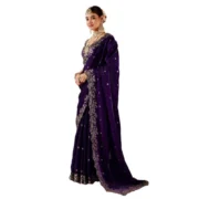 Generic Women's Silk Embroidered Saree With Unstitched Blouse 5.5Mtr (Purple) - Image 7