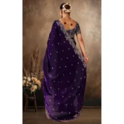 Generic Women's Silk Embroidered Saree With Unstitched Blouse 5.5Mtr (Purple) - Image 6