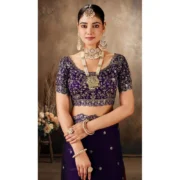 Generic Women's Silk Embroidered Saree With Unstitched Blouse 5.5Mtr (Purple) - Image 3