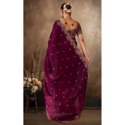 Generic Women's Silk Embroidered Saree With Unstitched Blouse 5.5Mtr (Wine) - Image 6