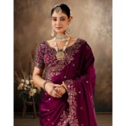 Generic Women's Silk Embroidered Saree With Unstitched Blouse 5.5Mtr (Wine) - Image 5