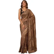 Generic Women's Viscose Silk Embroidered Saree With Unstitched Blouse 5.5Mtr (Brown) - Image 6