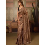 Generic Women's Viscose Silk Embroidered Saree With Unstitched Blouse 5.5Mtr (Brown) - Image 5