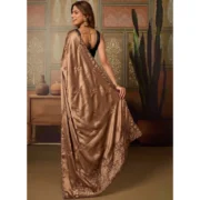Generic Women's Viscose Silk Embroidered Saree With Unstitched Blouse 5.5Mtr (Brown) - Image 4