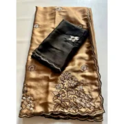 Generic Women's Viscose Silk Embroidered Saree With Unstitched Blouse 5.5Mtr (Brown) - Image 3