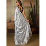 Generic Women's Viscose Silk Embroidered Saree With Unstitched Blouse 5.5Mtr (Grey) - Image 3