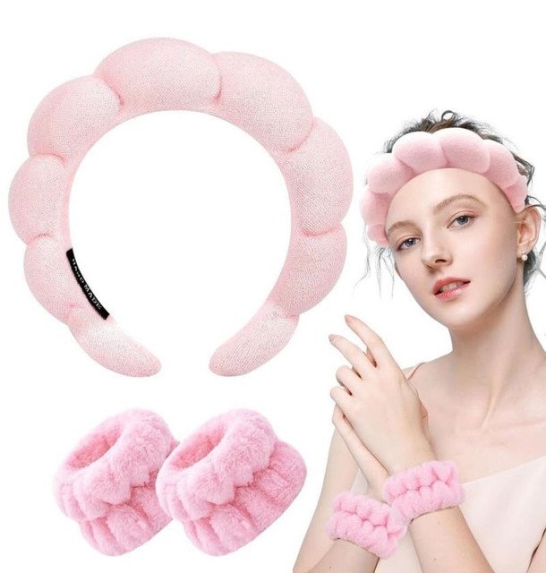 BG Remover (1000 x 1100 px) - BSB3101044_Main Generic Spa Headband And Wristband Set (Pink) - Image 1