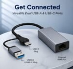 Generic USB 3.0 + Type-C to RJ45 Gigabit Ethernet Adapter, 1000 Mbps LAN Network Converter, Plug & Play, Compatible with Laptop, Desktop, MacBook & Chromebook, Metal Body (Grey) - Image 2