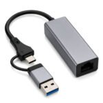 Generic USB 3.0 + Type-C to RJ45 Gigabit Ethernet Adapter, 1000 Mbps LAN Network Converter, Plug & Play, Compatible with Laptop, Desktop, MacBook & Chromebook, Metal Body (Grey)