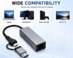 Generic USB 3.0 + Type-C to RJ45 Gigabit Ethernet Adapter, 1000 Mbps LAN Network Converter, Plug & Play, Compatible with Laptop, Desktop, MacBook & Chromebook, Metal Body (Grey) - Image 3