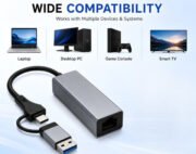 Generic USB 3.0 + Type-C to RJ45 Gigabit Ethernet Adapter, 1000 Mbps LAN Network Converter, Plug & Play, Compatible with Laptop, Desktop, MacBook & Chromebook, Metal Body (Grey) - Image 3