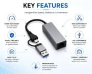 Generic USB 3.0 + Type-C to RJ45 Gigabit Ethernet Adapter, 1000 Mbps LAN Network Converter, Plug & Play, Compatible with Laptop, Desktop, MacBook & Chromebook, Metal Body (Grey) - Image 4