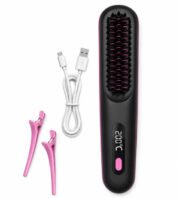 Generic Plastic Cordless Hair Straightener Brush (Black-Pink) - Image 2